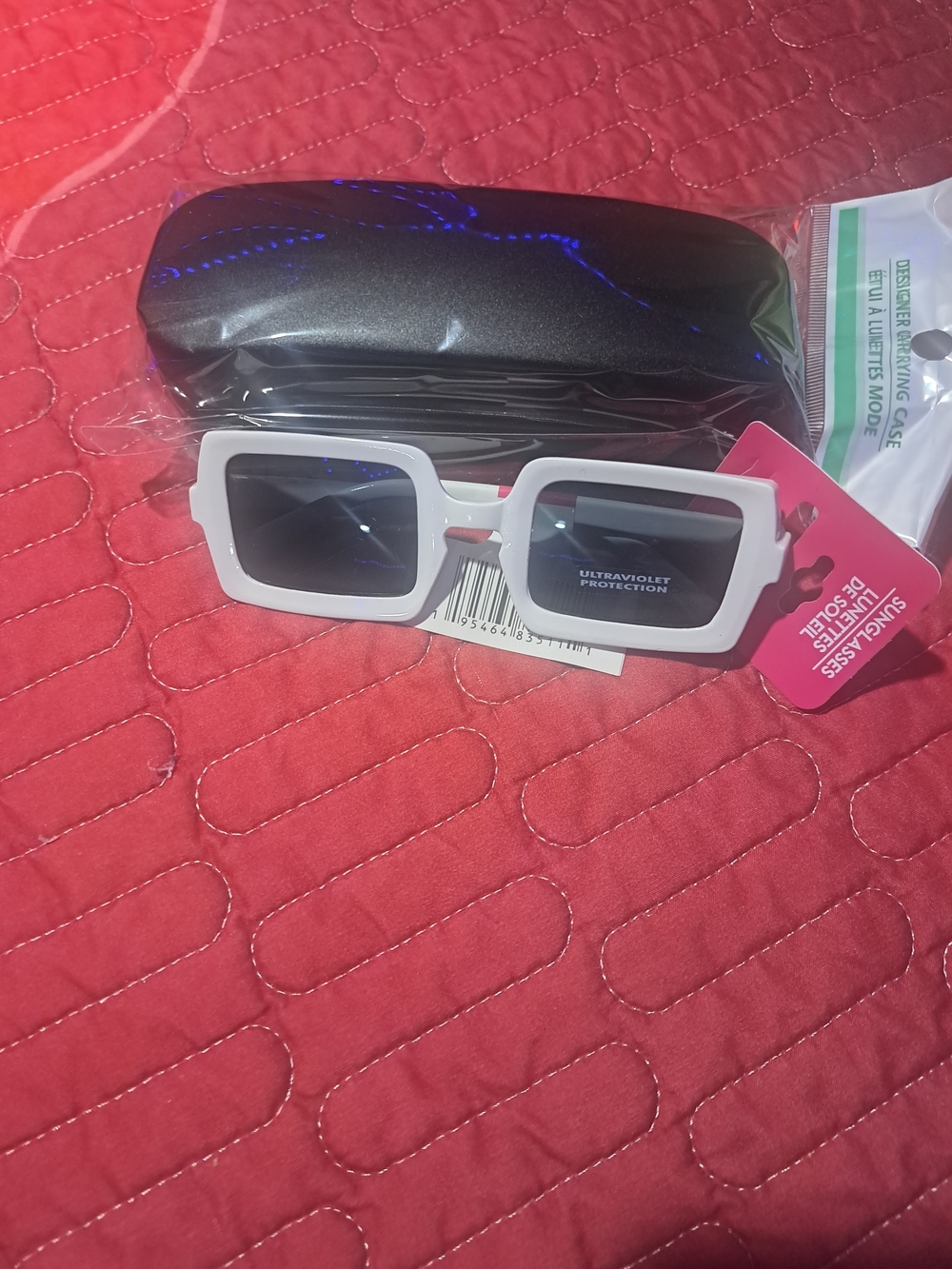 White Rectangular UV Protection Sunglasses with Case